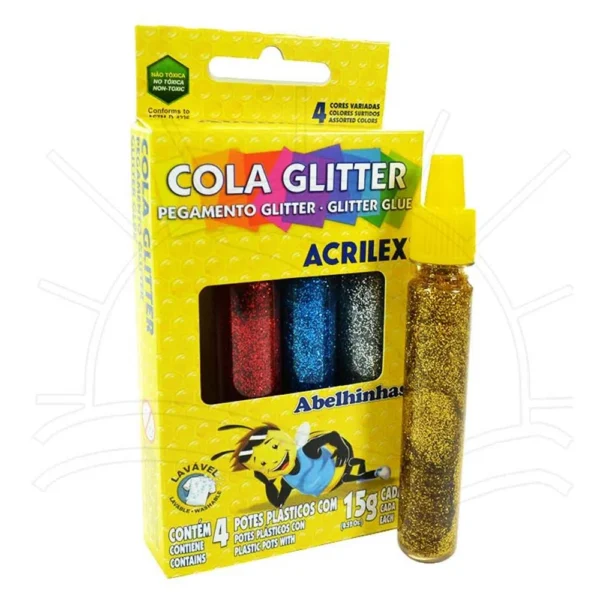 Cola Colorida C/ Glitter - 15g - Kit C/ 04 Unidades - ACRILEX