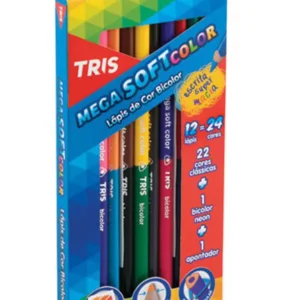 Lápis de Cor Mega Soft Bicolor – 12 Lápis + 24 Cores + 1 Apontador – TRIS