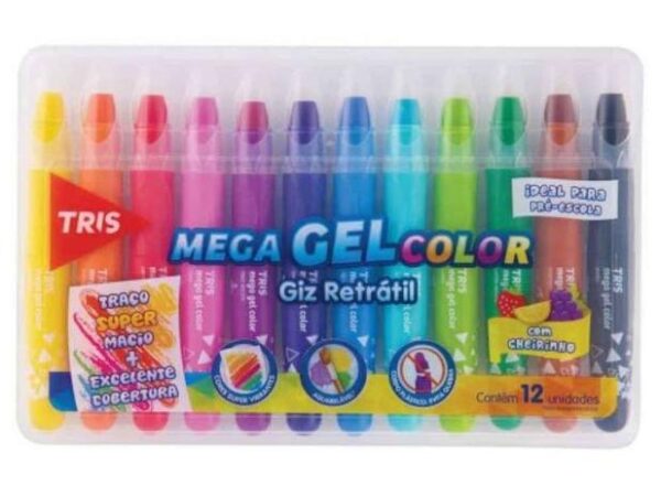 Giz de Cera Mega Retrátil - 12 Cores - TRIS