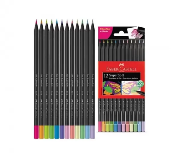 Lápis de Cor SuperSoft 6 Cores Neon 6 Cores Pastel – 12 Cores – FABER CASTELL