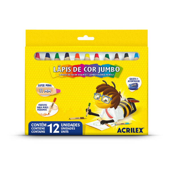 Lápis de Cor Jumbo - 12 Cores Ponta Giz - ACRILEX