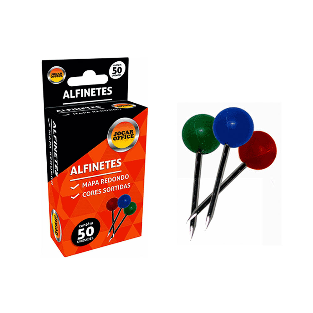 Alfinete para Mapa Redondo - Cx c/ 50 Unidades - JOCCAR OFFICE