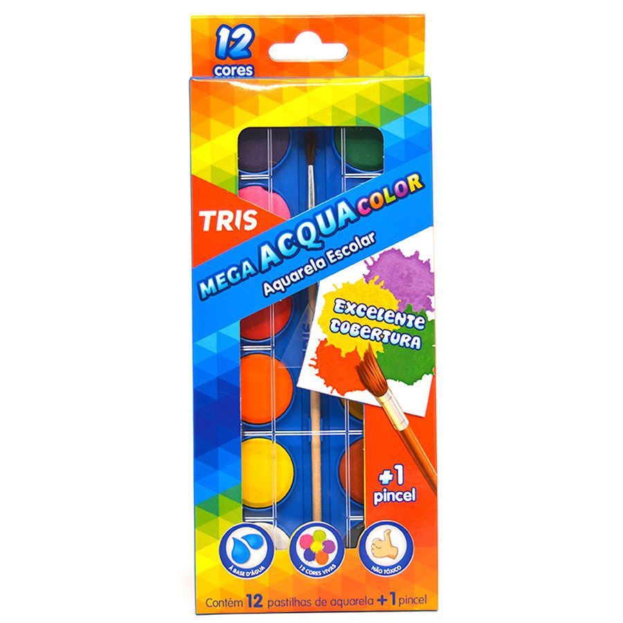 Estojo Tinta Aquarela Acqua Color 12 Cores em Pastilhas – TRIS
