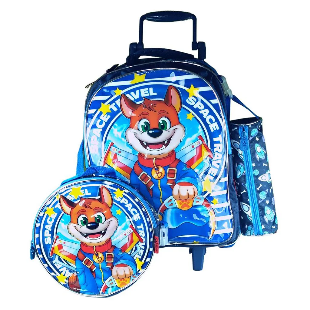 Bolsa C/ Rodinha Kit Lancheira e Estojo – Space Dog – WINTH