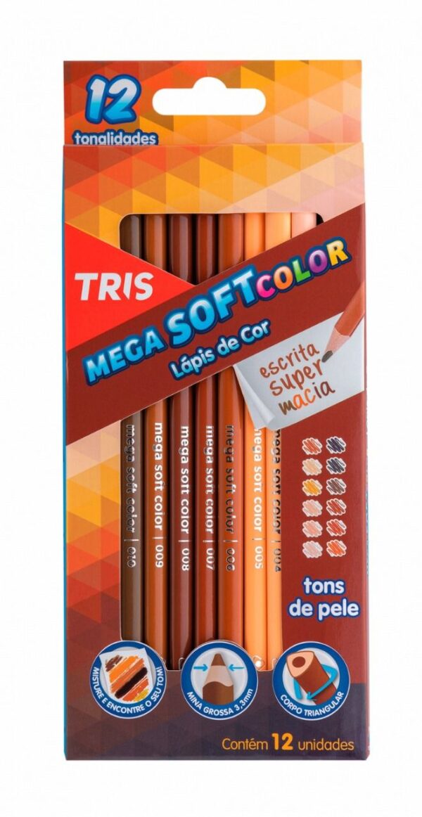 Lápis de Cor Mega Soft Tons de Pele - 12 Cores - TRIS