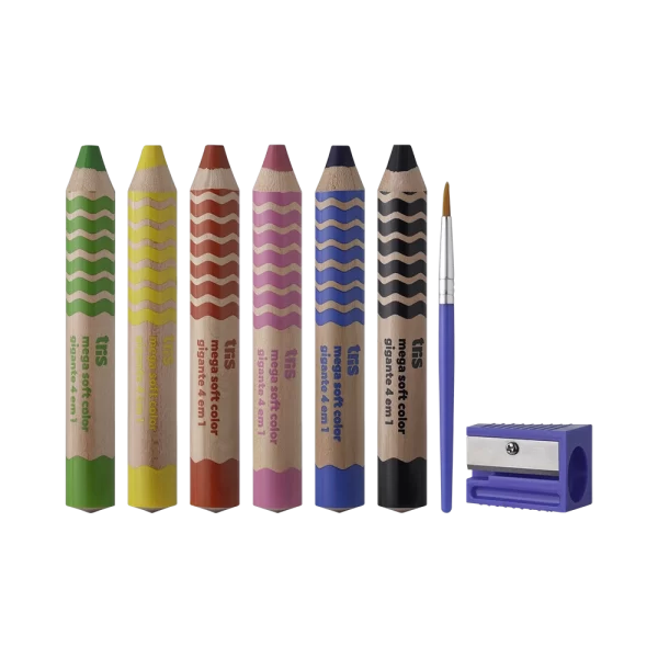 Lápis de Cor Mega Soft Color Gigante 4 em 1 – 6 Lápis + 1 Apontador + 1 Pincel – TRIS - Imagem 2