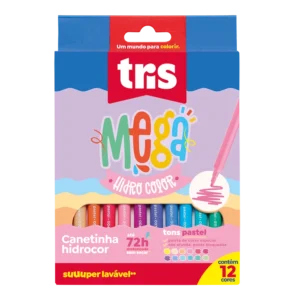 Caneta Hidrocor Mega Soft Tons Pastel – 12 Cores – TRIS