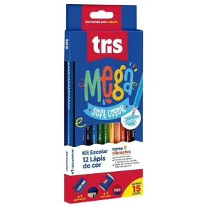 Lápis de Cor Mega Soft Kit Escolar – 12 Lápis + 1 Apontador + 1 Borracha  – TRIS