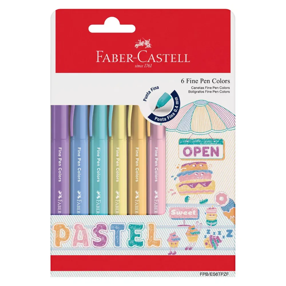 Caneta Fine Pen Pastel 0.4 mm - Kit 5 cores - FABER CASTELL